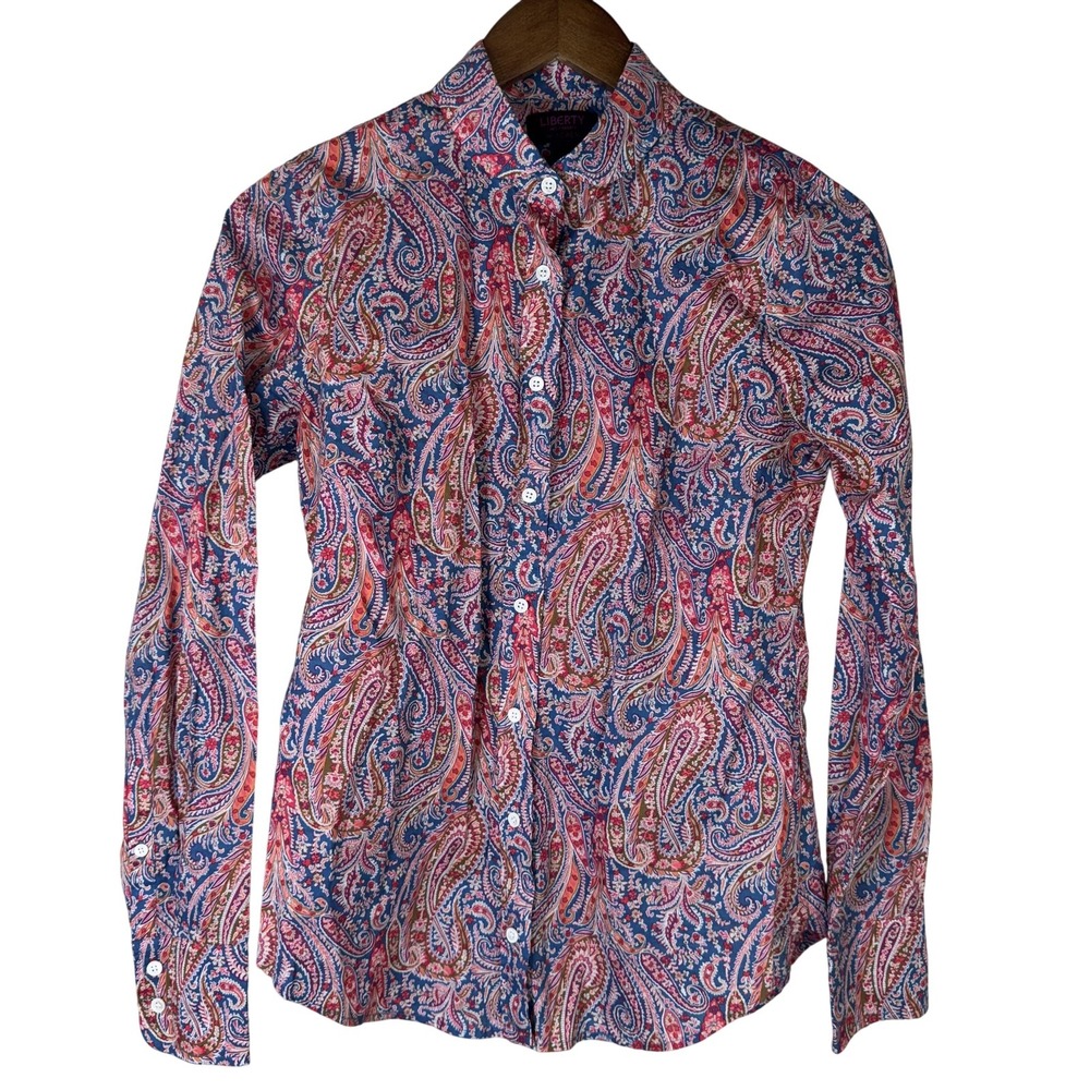 Liberty J Crew Shirt Womens 2 Blue Pink‎ Paisley Button Down Long Sleeve Floral